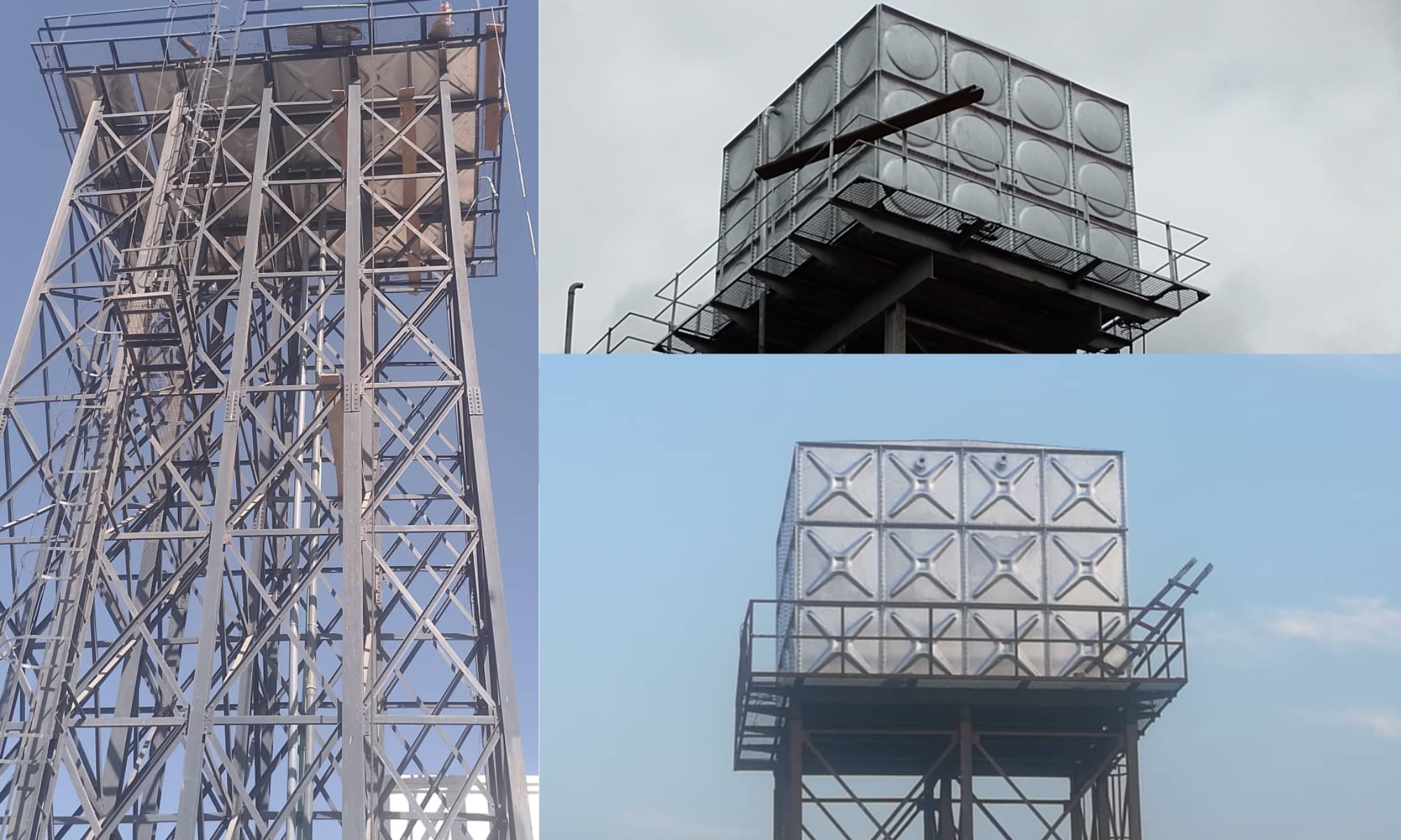 a collage of 3 water tanks installation